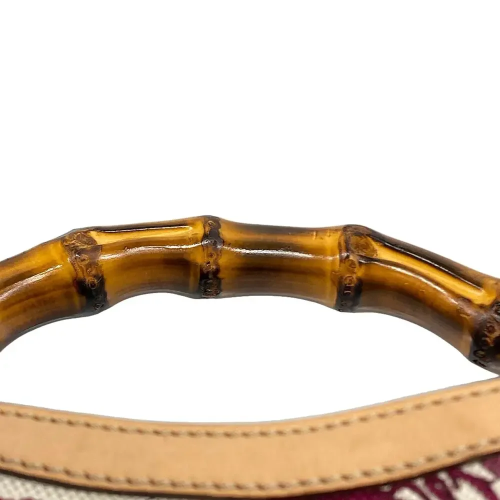 Gucci Flora/Bamboo Handbag 169961 Bordeaux Cream Beige Canvas Leather
